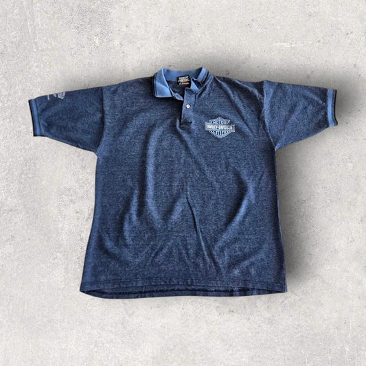 Harley Davidson Navy Polo Tee - XL חולצת פולו הארלי דיווידסון כחולה במידה XL,