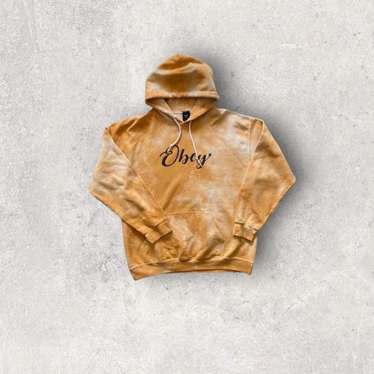 Obey yellow tie dye hoodie L, yellow hoodie, tie dye, men’s L