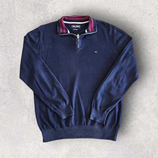 Tommy Hilfiger Navy 1/4 Zip Sweater - L, סוודר כחול כהה עם רבע רוכסן במידה L