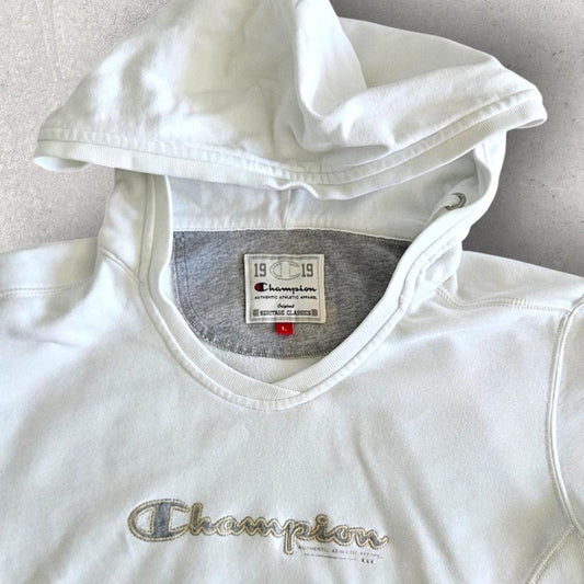 Champion Womans White Logo Hoodie - S, הודי לבן עם לוגו של Champion לנשים