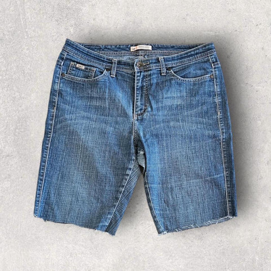 Vintage Lee navy short jeans, custom cuts, small stain, 88cm waist