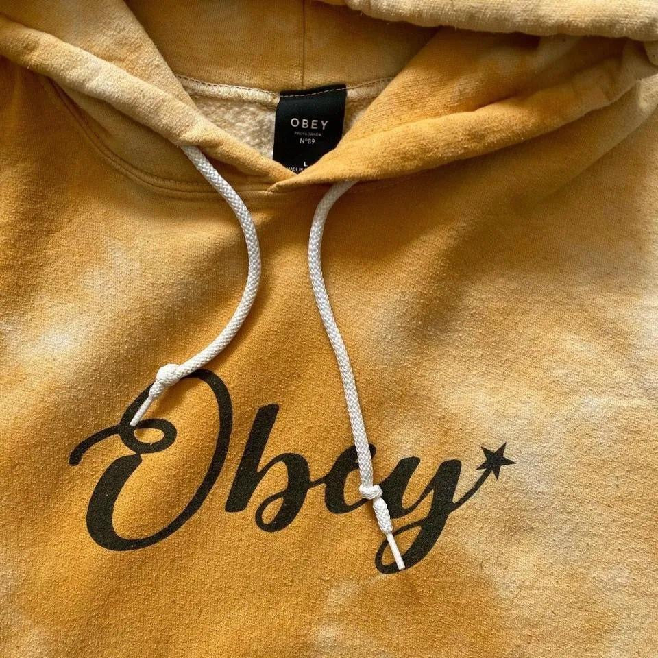 Obey yellow tie dye hoodie L, yellow hoodie, tie dye, men’s L