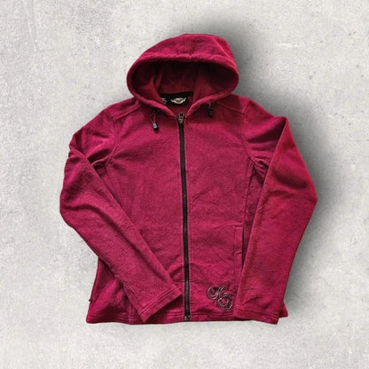Y2K Harley Davidson Hoodie - S, מידה S, צבע בורדו, סגנון Y2K