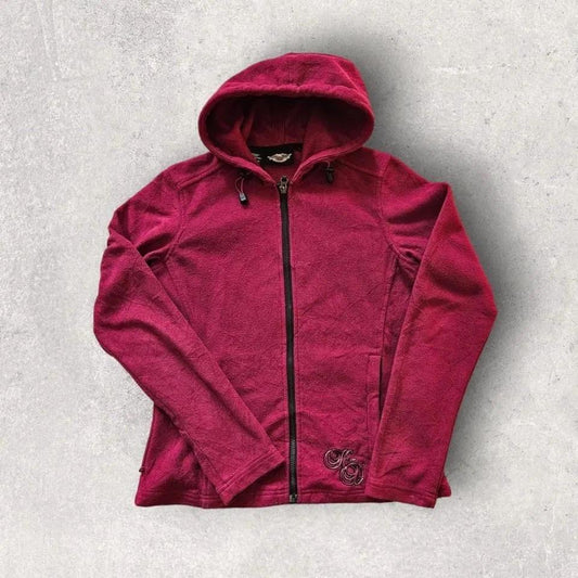 Y2K Harley Davidson Hoodie - S, מידה S, צבע בורדו, סגנון Y2K