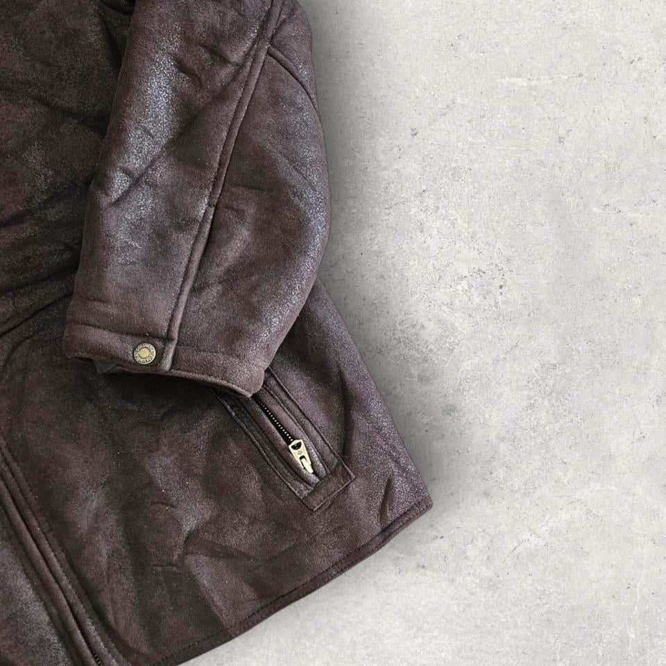 Vintage Columbia black leather jacket large with sheep skin lining