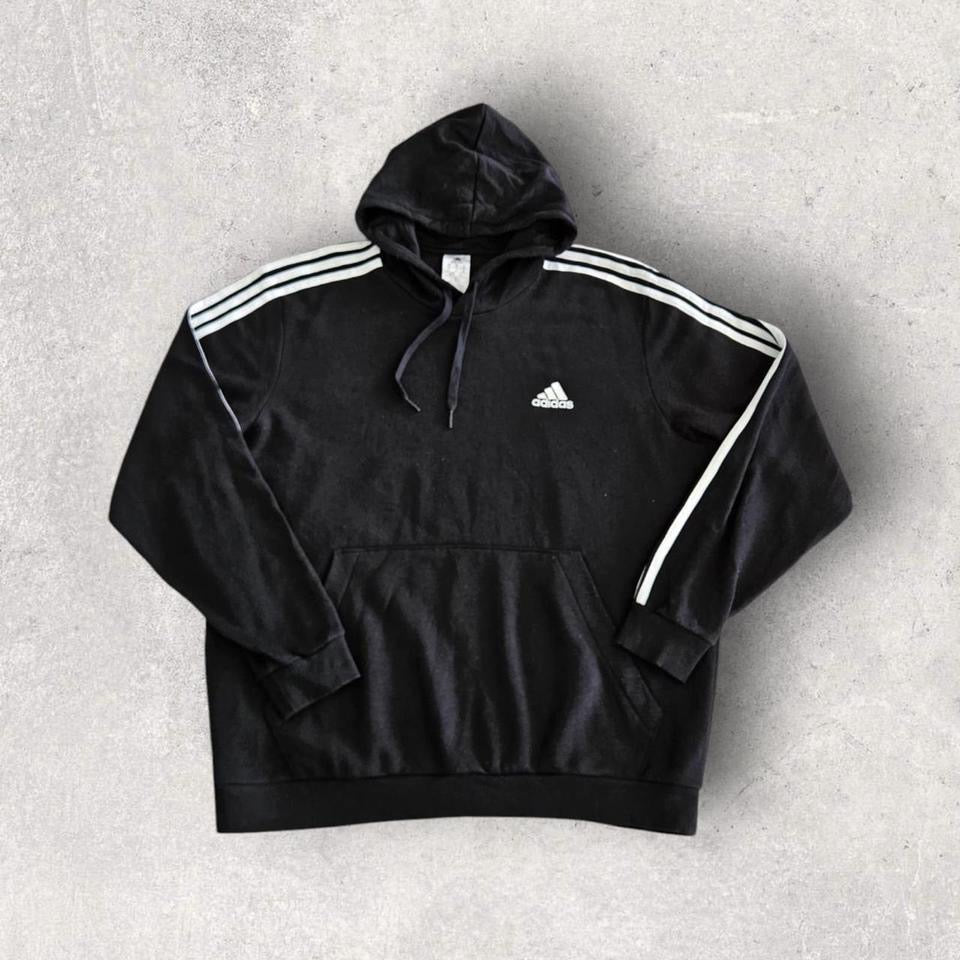 Adidas Black Stripes Hoodie XL, black with white stripes