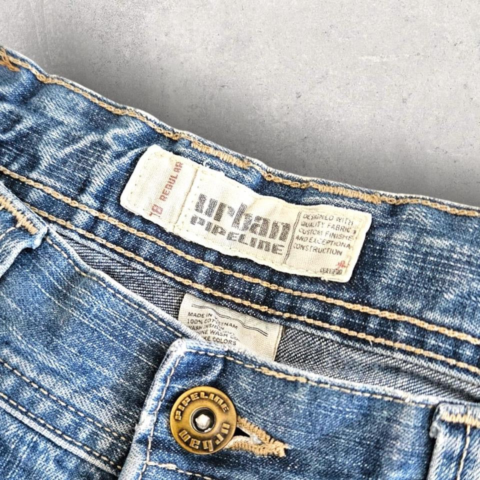 Urban pipeline carpenters jeans vintage blue workwear denim streetwear          
