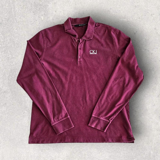 Calvin Klein Burgandy Long Sleeve Polo - XL חולצת פולו בורדו ארוכת שרוול מידה XL לגבר