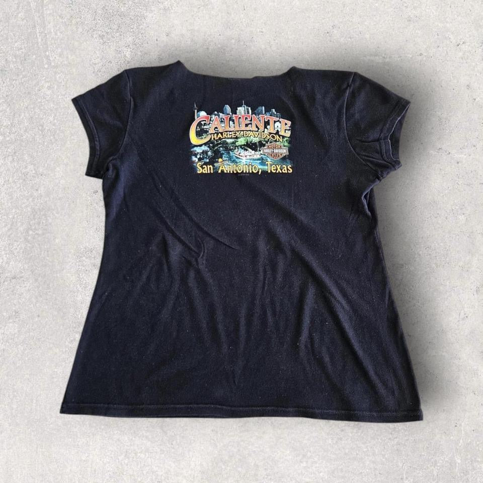 Y2K woman's Harley Davidson Black Tee - Medium חולצת טי בסגנון Y2K של הארלי דיווידסון לנשים במידה M