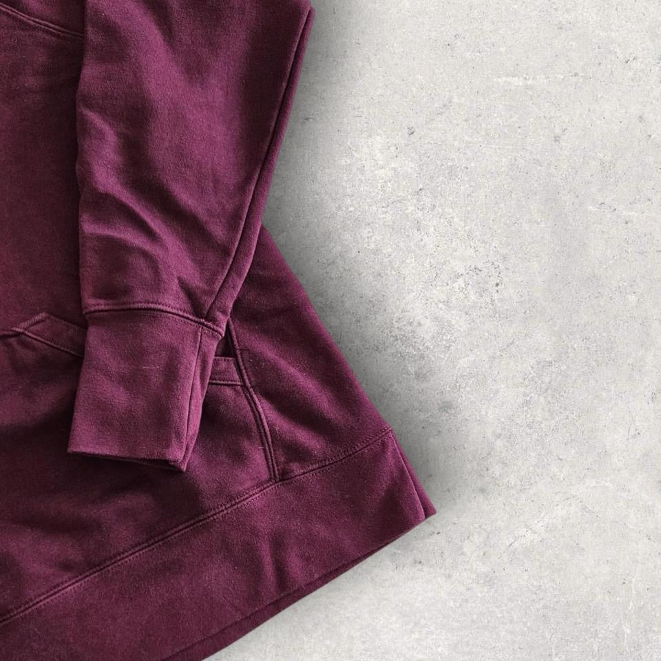 Champion burgundy logo hoodie, size S/M