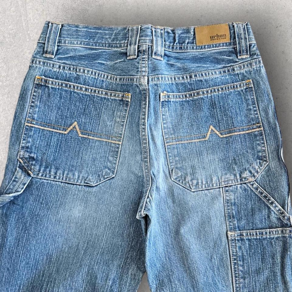 Urban pipeline carpenters jeans vintage blue workwear denim streetwear         