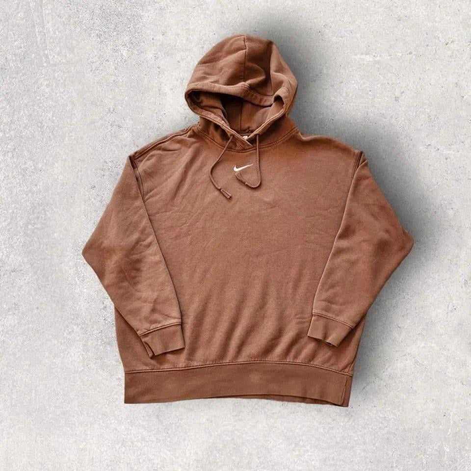 Y2K Nike Brown Hoodie L, light brown with embroidered swoosh logo