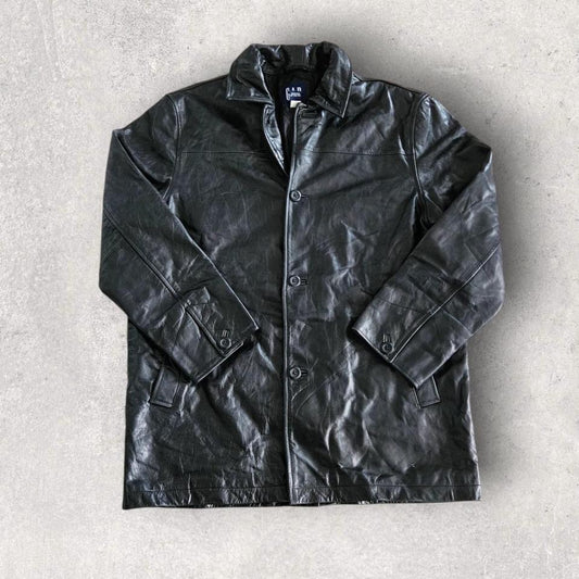 Y2K Gap black leather jacket L vintage streetwear