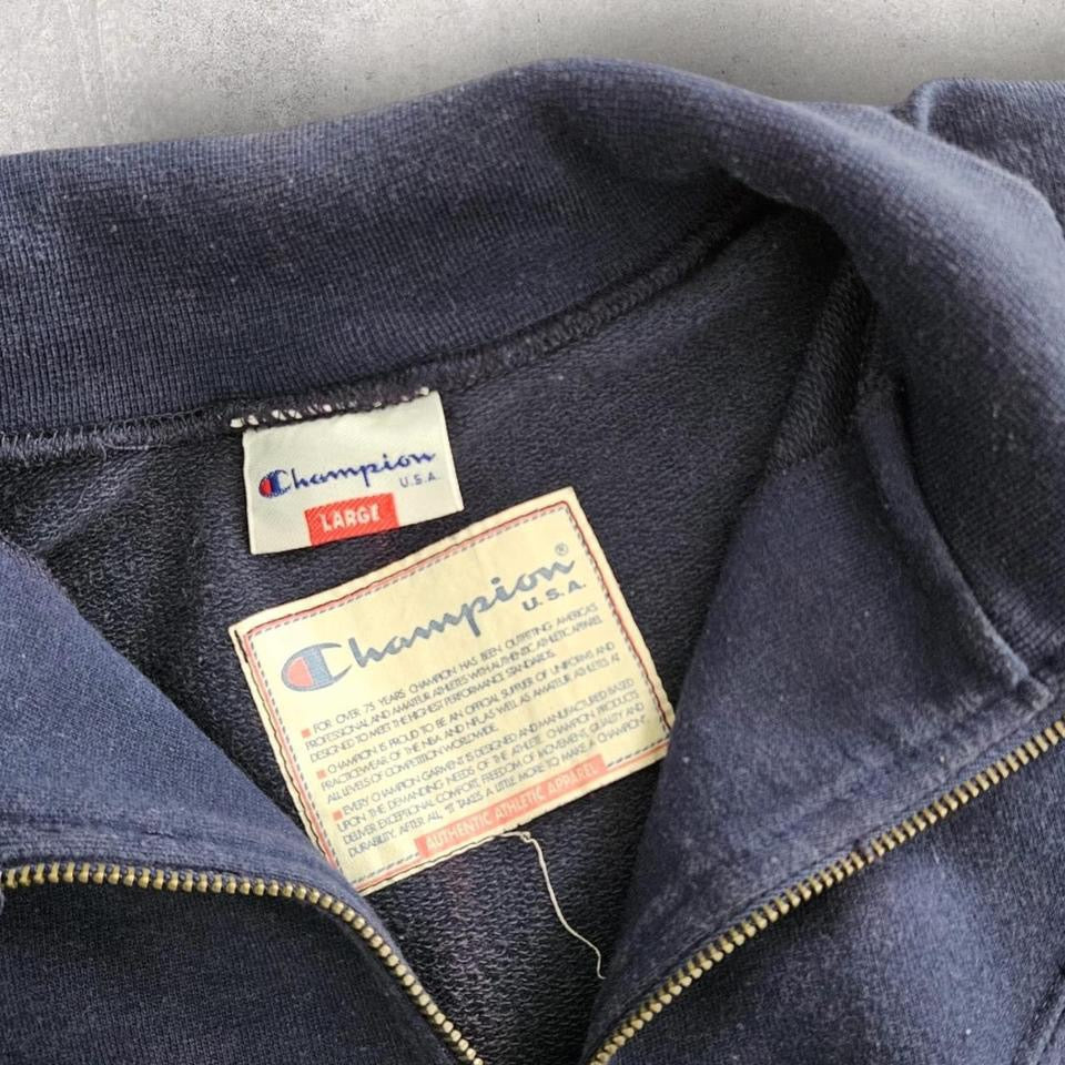 Vintage Champion Navy 1/4 Zip - L, סוודר רבע רוכסן Champion כחול כהה מידה L