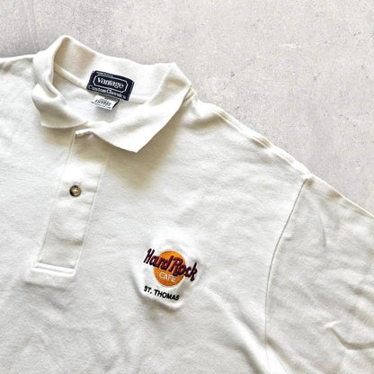 Hard Rock Cafe White Polo - M חולצת פולו לבנה וינטג' מידה M לגבר