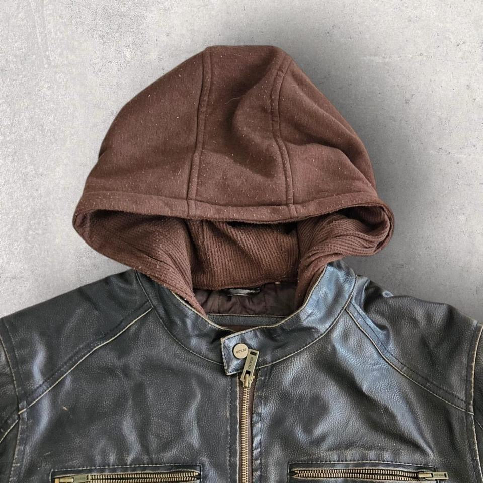Guess vintage black leather jacket large with small front mark