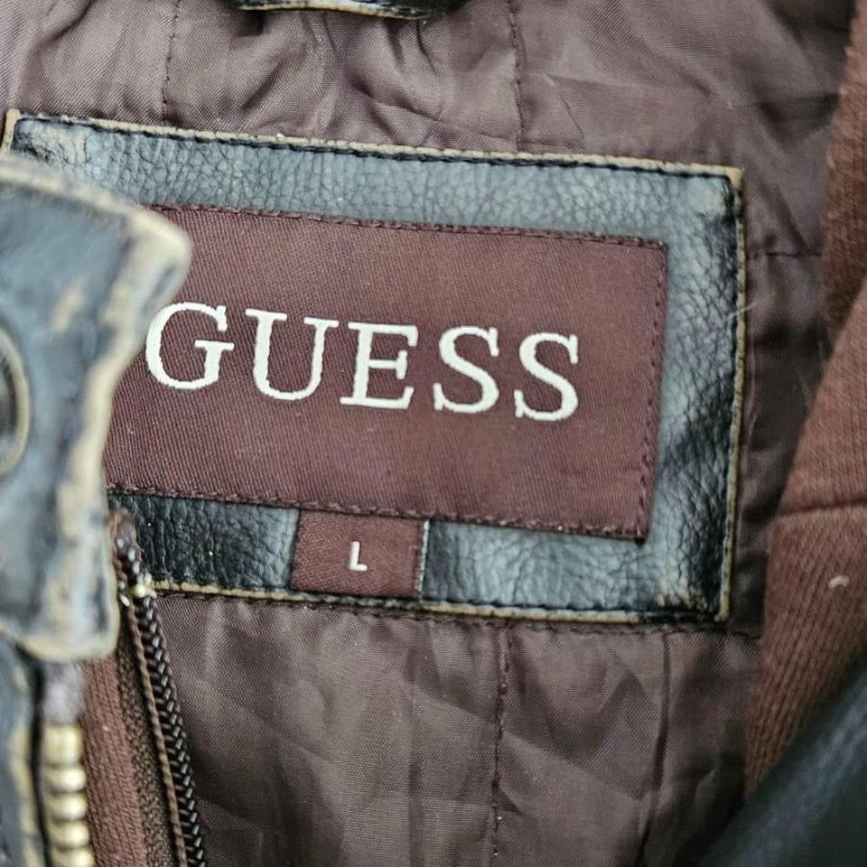 Guess vintage black leather jacket large with small front mark