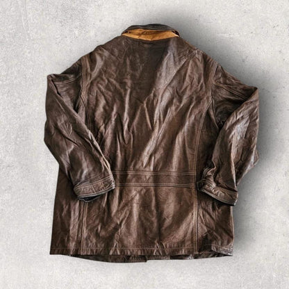 Vintage brown leather timberland jacket large with minor fade and missing button