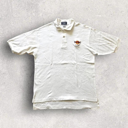 Hard Rock Cafe White Polo - M חולצת פולו לבנה וינטג' מידה M לגבר