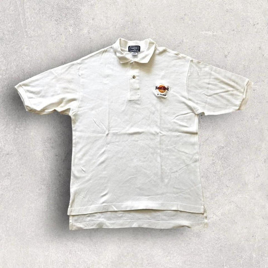 Hard Rock Cafe White Polo - M חולצת פולו לבנה וינטג' מידה M לגבר