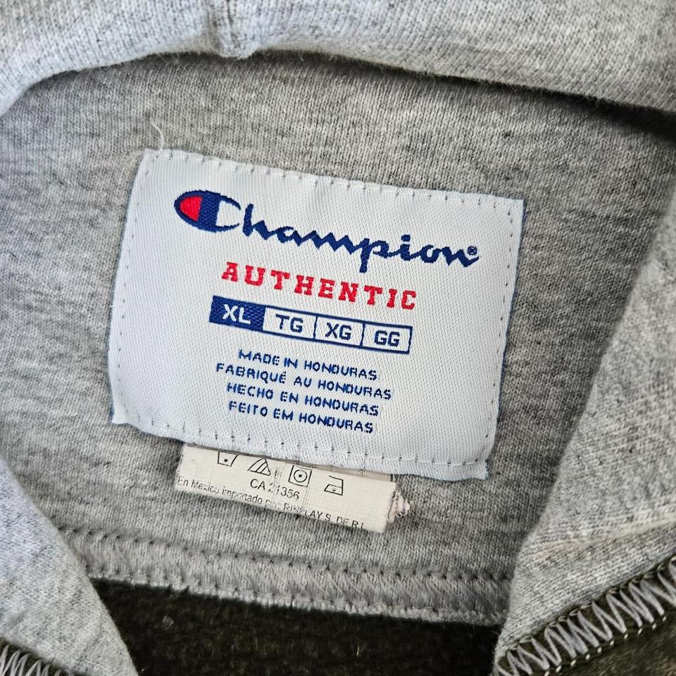 Vintage Champion Green Hoodie L, green color, bleach stain on sleeve