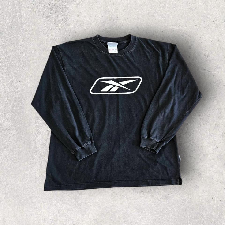 Reebok Black Logo Long Sleeve Tee - Small חולצת ריבוק שחורה שרוול ארוך, מידה S