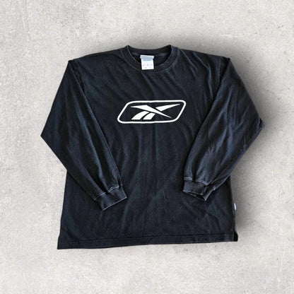 Reebok Black Logo Long Sleeve Tee - Small חולצת ריבוק שחורה שרוול ארוך, מידה S