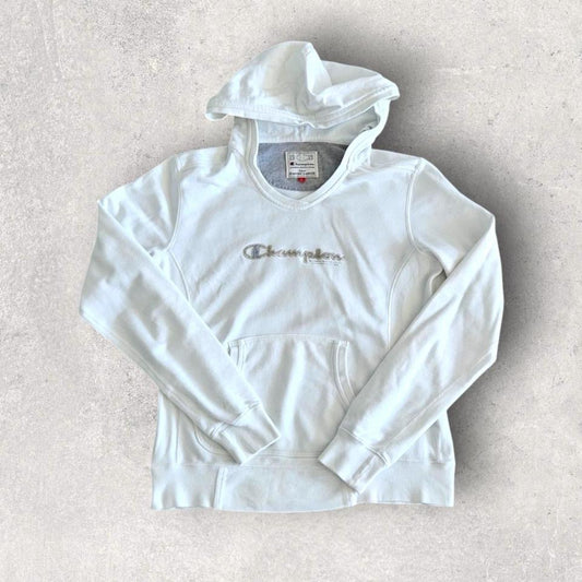 Champion Womans White Logo Hoodie - S, הודי לבן עם לוגו של Champion לנשים