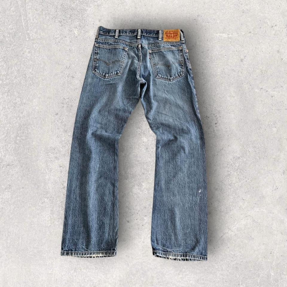 Levi’s 517 Navy Jeans – 34x32 vintage denim with marks and paint stain
