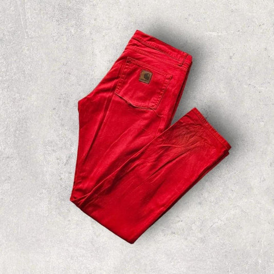 Carhartt Red Jeans - 34X32 – ג'ינס קארהארט אדום וינטג' בגזרה ישרה עם קרעים בכיסים
