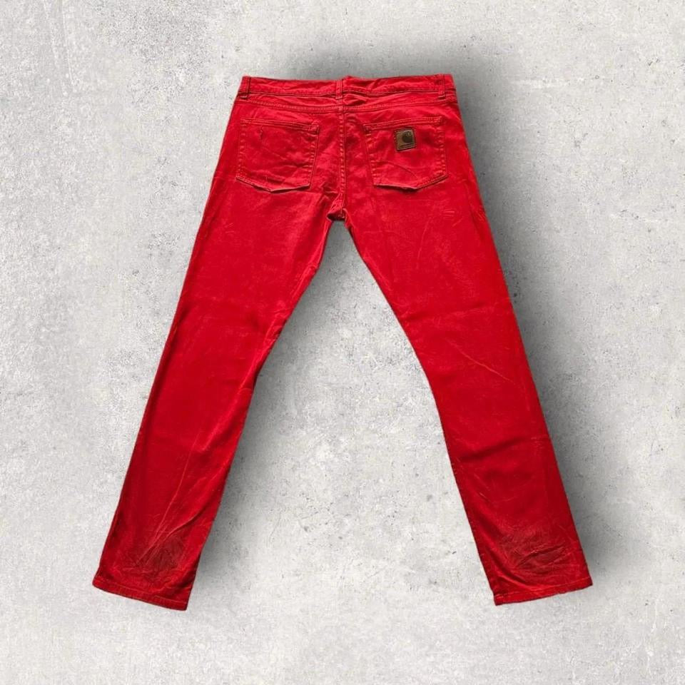 Carhartt Red Jeans - 34X32 – ג'ינס קארהארט אדום וינטג' בגזרה ישרה עם קרעים בכיסים