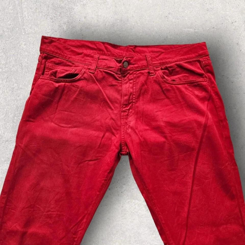 Carhartt Red Jeans - 34X32 – ג'ינס קארהארט אדום וינטג' בגזרה ישרה עם קרעים בכיסים