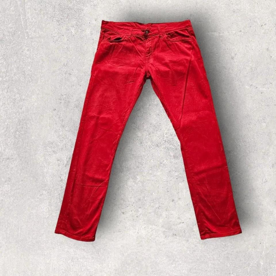 Carhartt Red Jeans - 34X32 – ג'ינס קארהארט אדום וינטג' בגזרה ישרה עם קרעים בכיסים