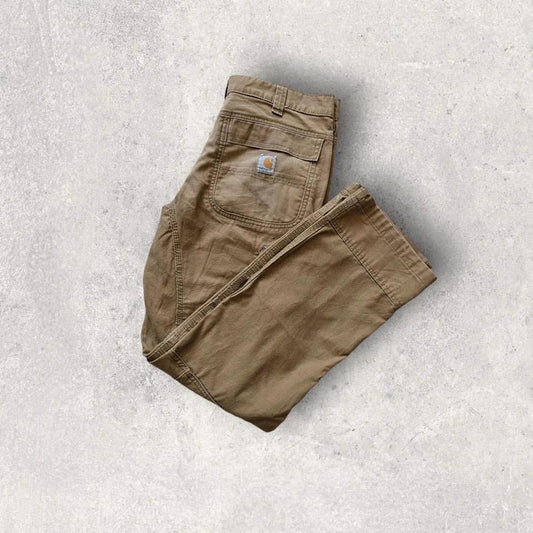 Carhartt Camel Brown Cargo Relaxed Fit Waist 33x32 – מכנס חום וינטג' עם כתמים ייחודיים מקארהארט