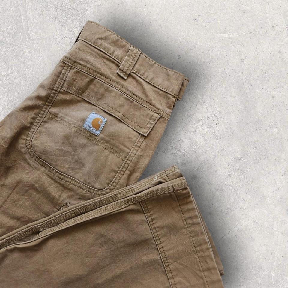 Carhartt Camel Brown Cargo Relaxed Fit Waist 33x32 – מכנס חום וינטג' עם כתמים ייחודיים מקארהארט