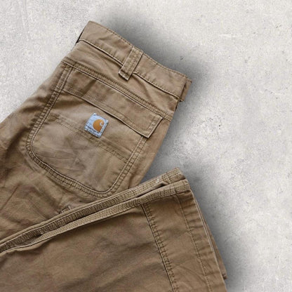 Carhartt Camel Brown Cargo Relaxed Fit Waist 33x32 – מכנס חום וינטג' עם כתמים ייחודיים מקארהארט
