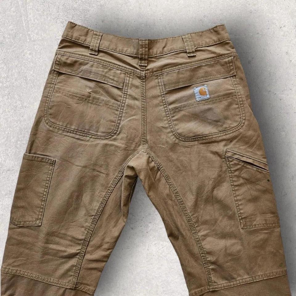 Carhartt Camel Brown Cargo Relaxed Fit Waist 33x32 – מכנס חום וינטג' עם כתמים ייחודיים מקארהארט