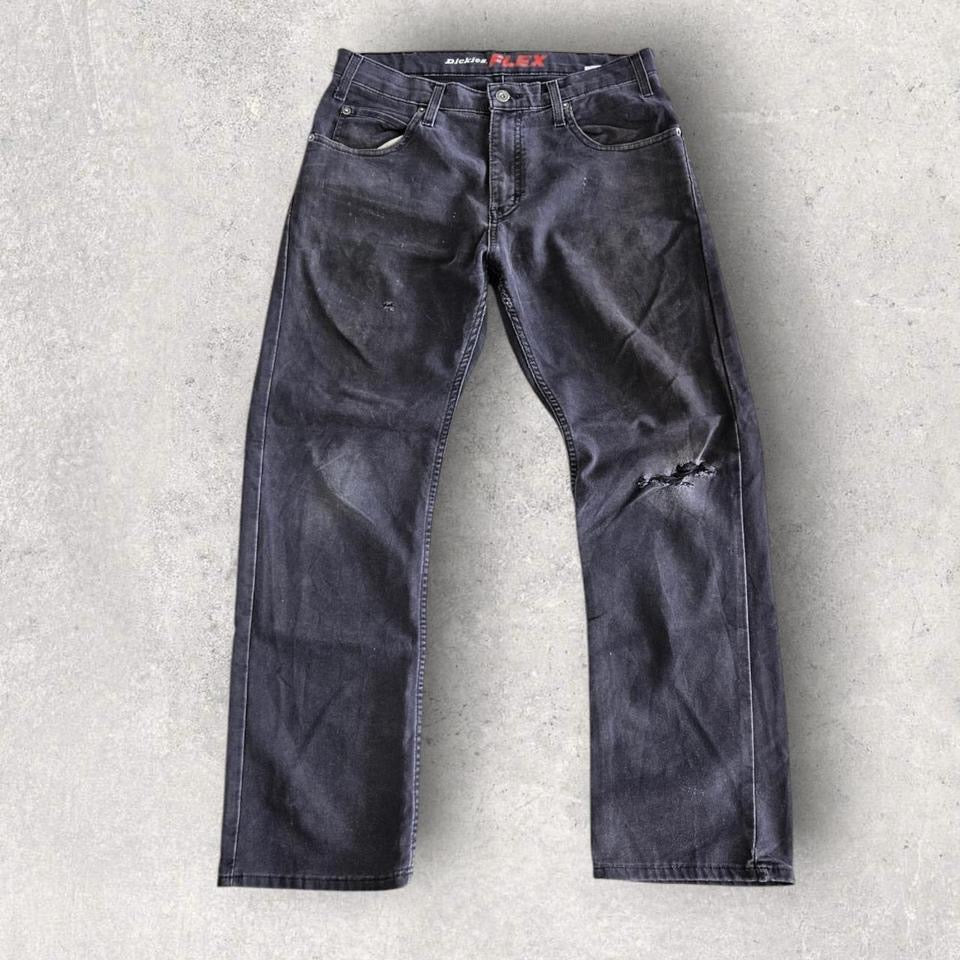 Dickies Black ‘Flex’ Workwear Pants – 32x30 – vintage black work pants with stains and a hole