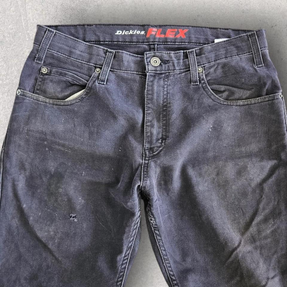 Dickies Black ‘Flex’ Workwear Pants – 32x30 – vintage black work pants with stains and a hole