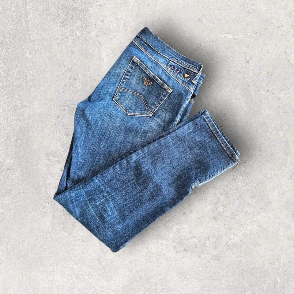 Armani Navy Jeans for Men W30 with Zippered Heels – Slim Fit