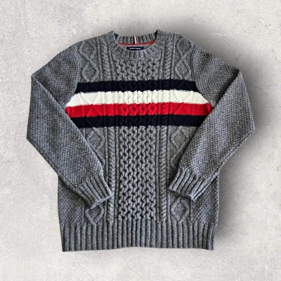 Tommy Hilfiger סוודר אפור עם קשר במידה L