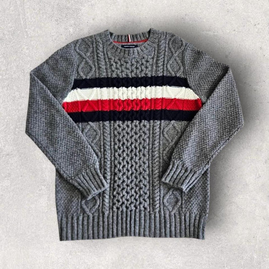 Tommy Hilfiger סוודר אפור עם קשר במידה L
