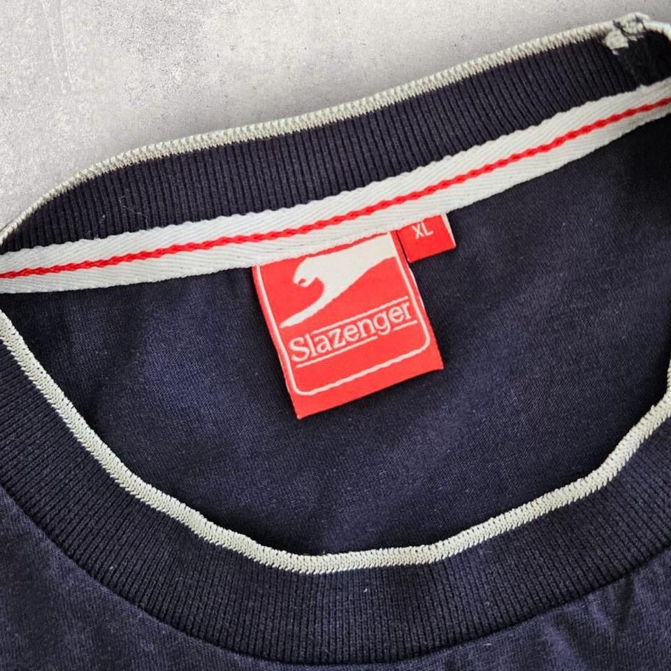 Slazenger Navy Logo Tee - L Lizard Vintage Clothes Slazenger Navy Logo Tee - L 65.00 NIS