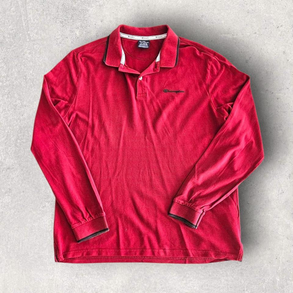 Vintage Champion Red Long Sleeve Polo - M 150.00 NIS Vintage Champion Red Long Sleeve Polo - M Lizard Vintage Clothes Polos