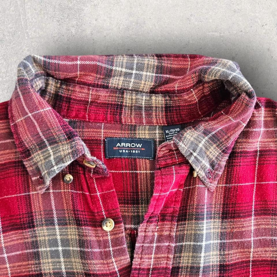Arrow Red-brown Flannel Shirt - L חולצת פלאנל חומה-אדמדמה מידה L