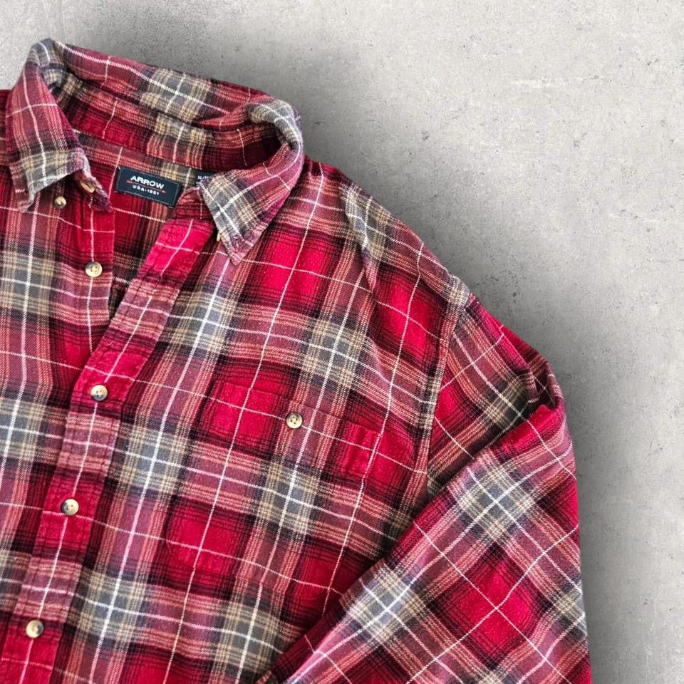 Arrow Red-brown Flannel Shirt - L חולצת פלאנל חומה-אדמדמה מידה L