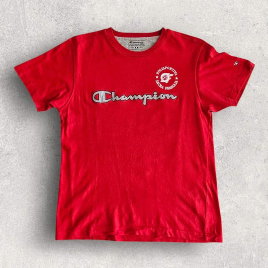 Champion Red Embroidered T-shirt - M Lizard Vintage Clothes T-Shirts