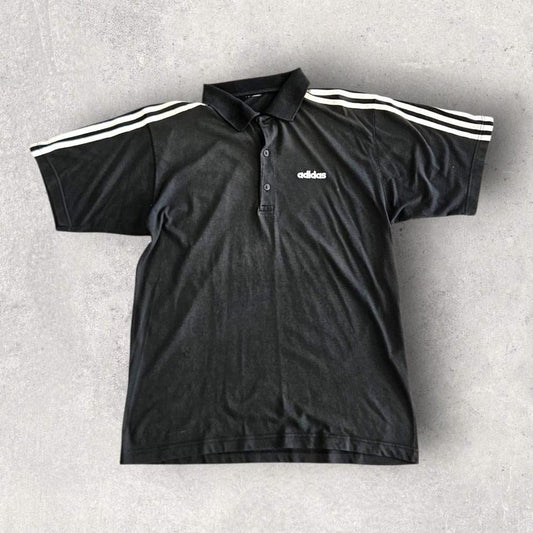 Vintage Adidas Black Polo Tee חולצת אדידס וינטג׳ שחורה מידה L