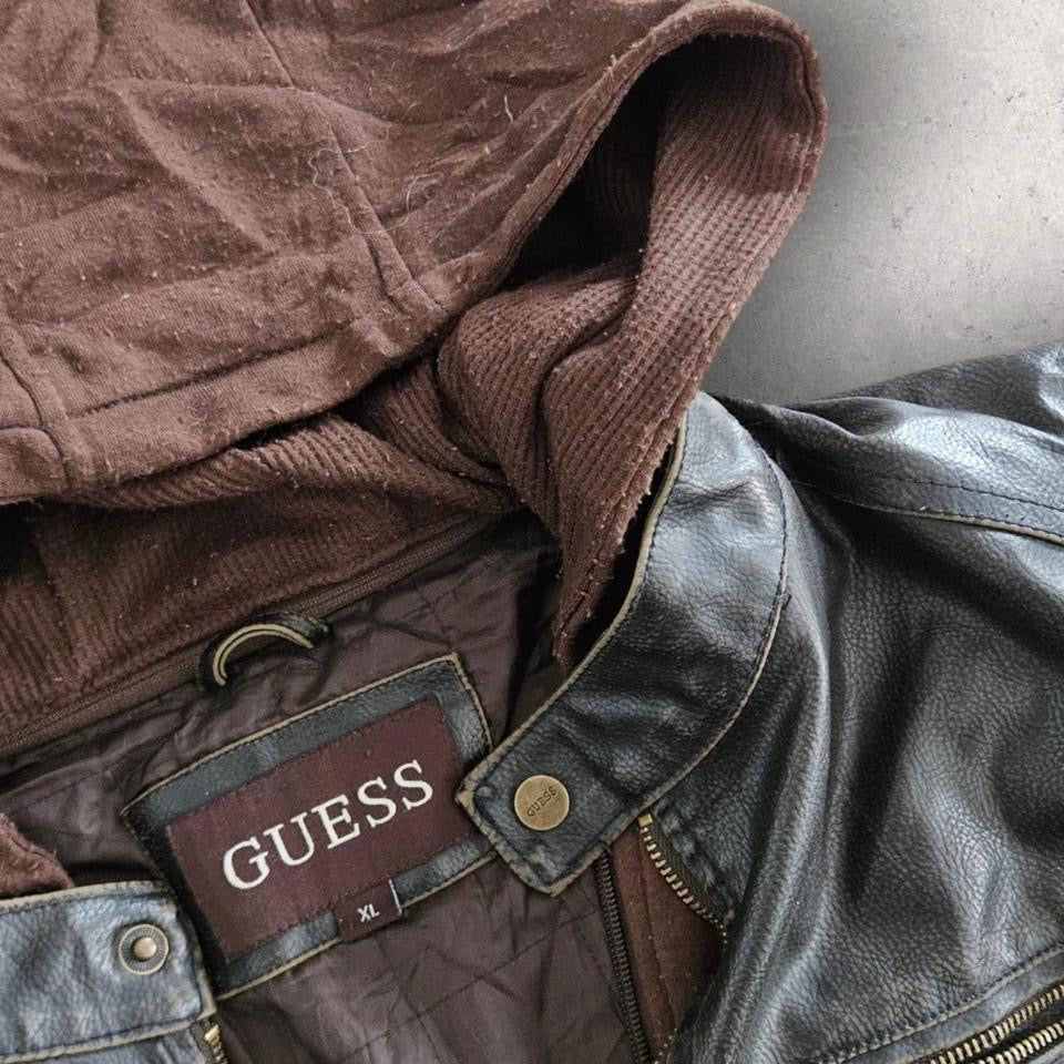 Guess black leather jacket XL vintage streetwear