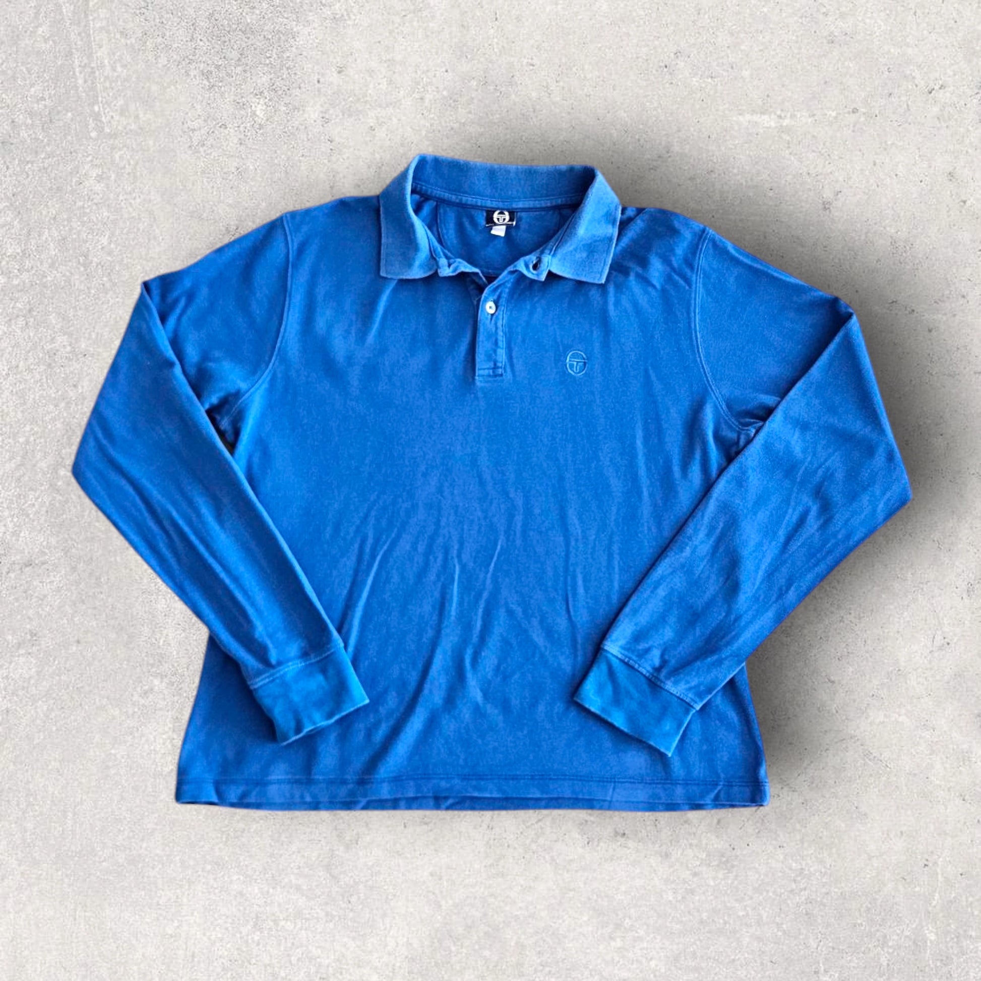 Sergio tachinni Blue Long Sleeve Polo - S חולצת פולו כחולה עם שרוולים ארוכים של סרג’יו טאצ’יני, מידה S